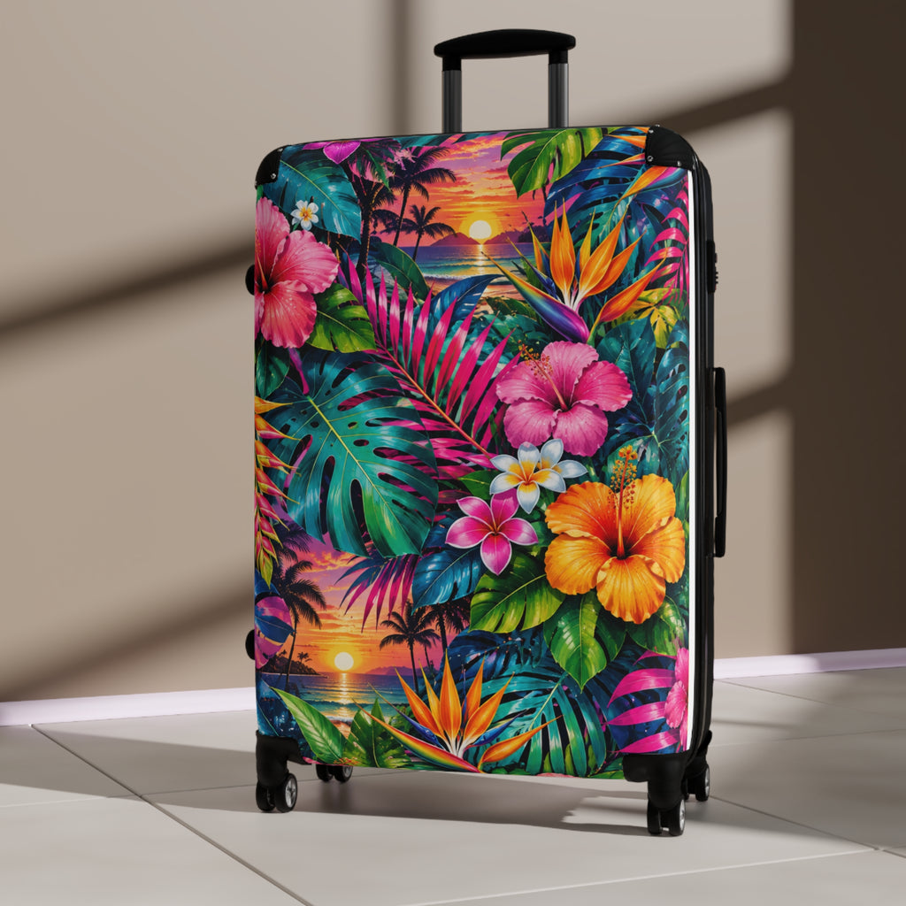 Tropical Sunset Suitcase – Vibrant Hibiscus Travel Luggage
