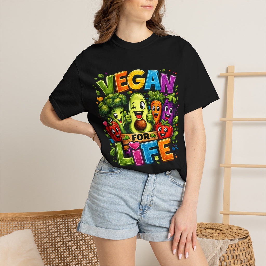 Vegan for Life T-Shirt | Colorful Cartoon Veggies Tee