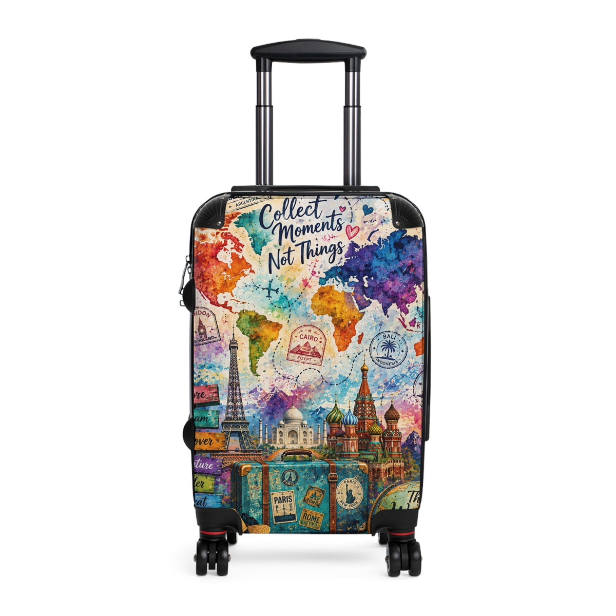 Collect Moments Not Things Suitcase – Colorful World Map Travel Luggage