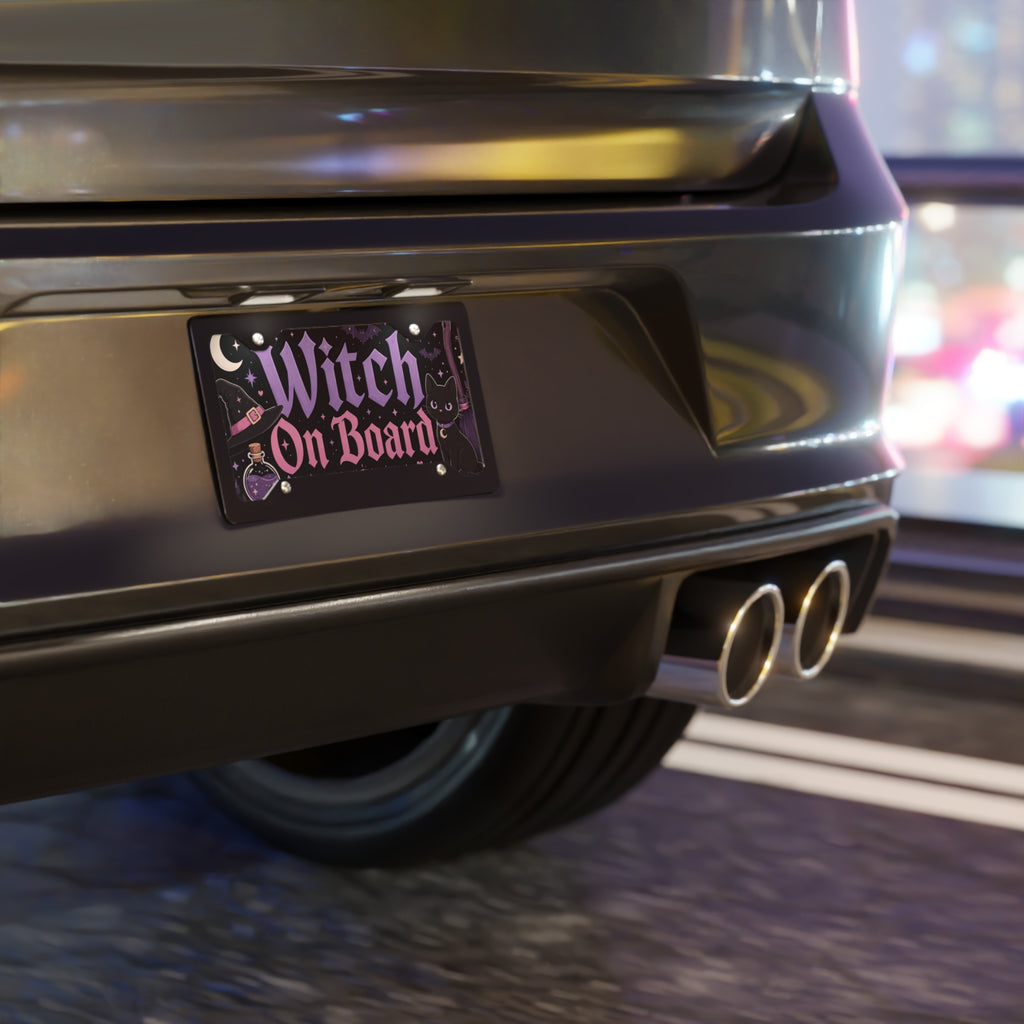 Witch On Board Vanity Plate | Halloween Car License Decor