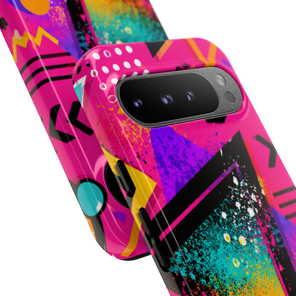 Retro 80s Geometric Phone Case — Neon Triangle Tough Case