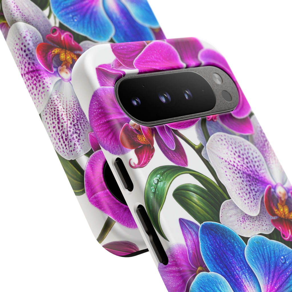 Orchid Floral Tough Phone Case – Vibrant Blue & Pink Orchid Protective Cover