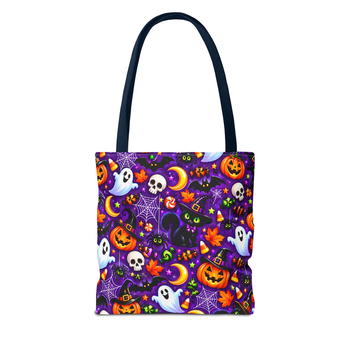 Halloween Pattern Tote Bag — Cute Ghosts, Pumpkins & Skulls All-Over Print