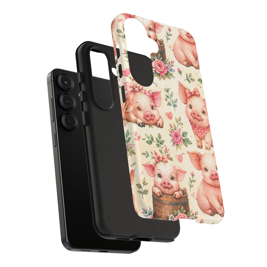 Cute Pink Piglet Phone Case — Vintage Floral Farm Animal iPhone Cover