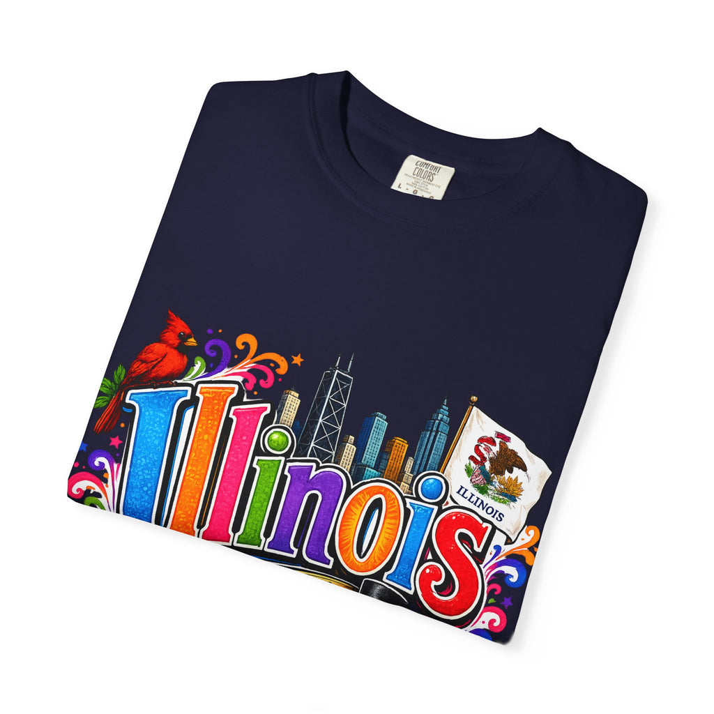 Illinois state skyline tee | Illinois T-shirt with cardinal and state flag