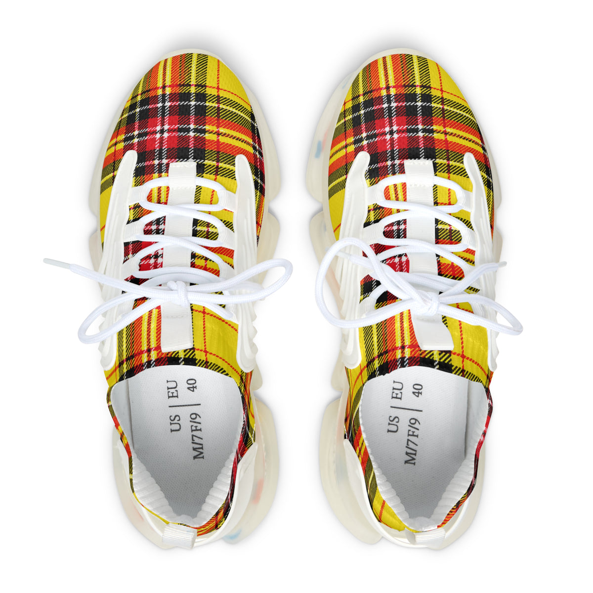 Yellow Plaid Women's Mesh Sneakers — Lightweight Fashion Trainer