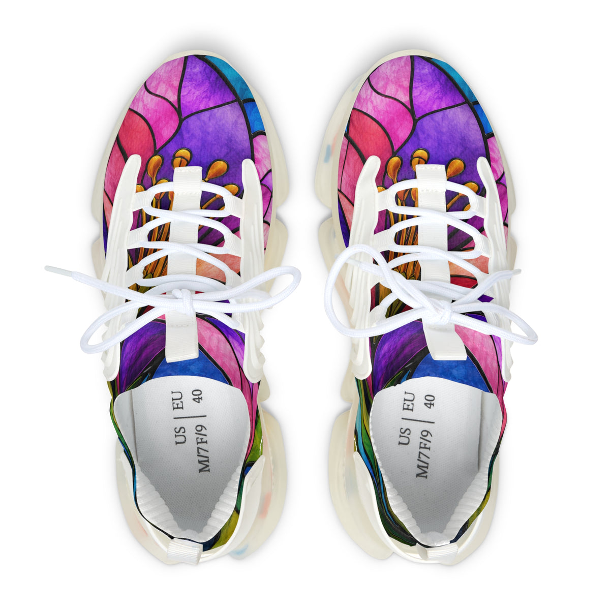 Women's Stained Glass Mesh Sneakers — Colorful Floral Athletic Shoes