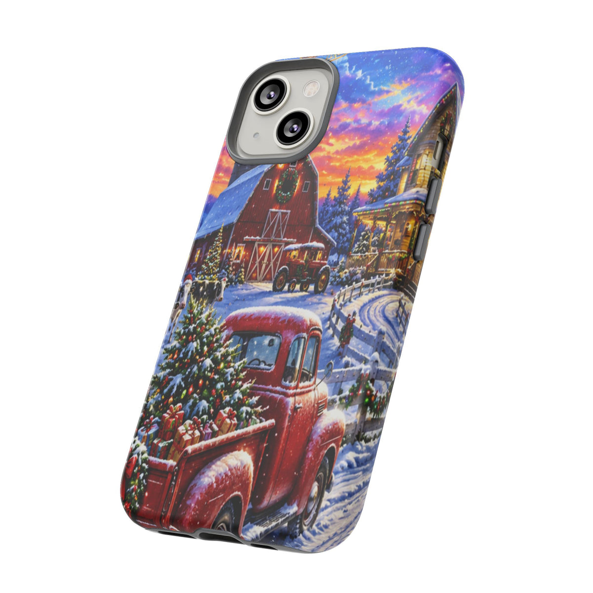 Christmas Farm Phone Case — Vintage Red Truck in Snowy Holiday Scene