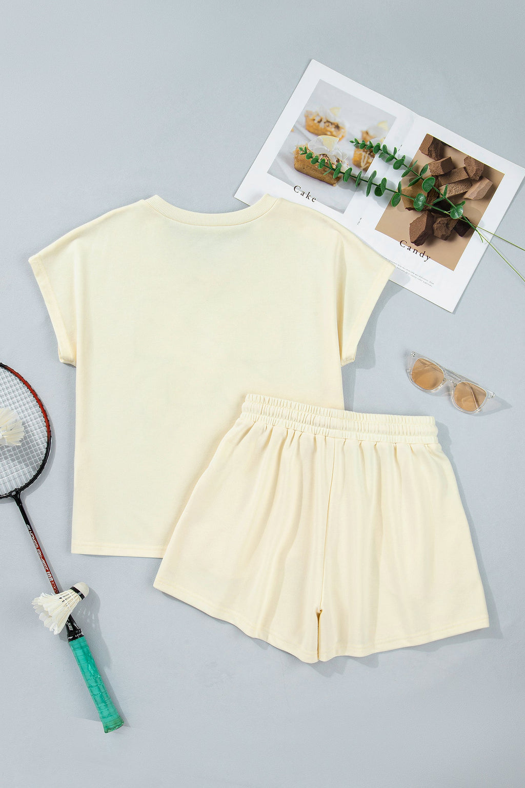 Leopard Bow Patch Tee & Drawstring Shorts Set