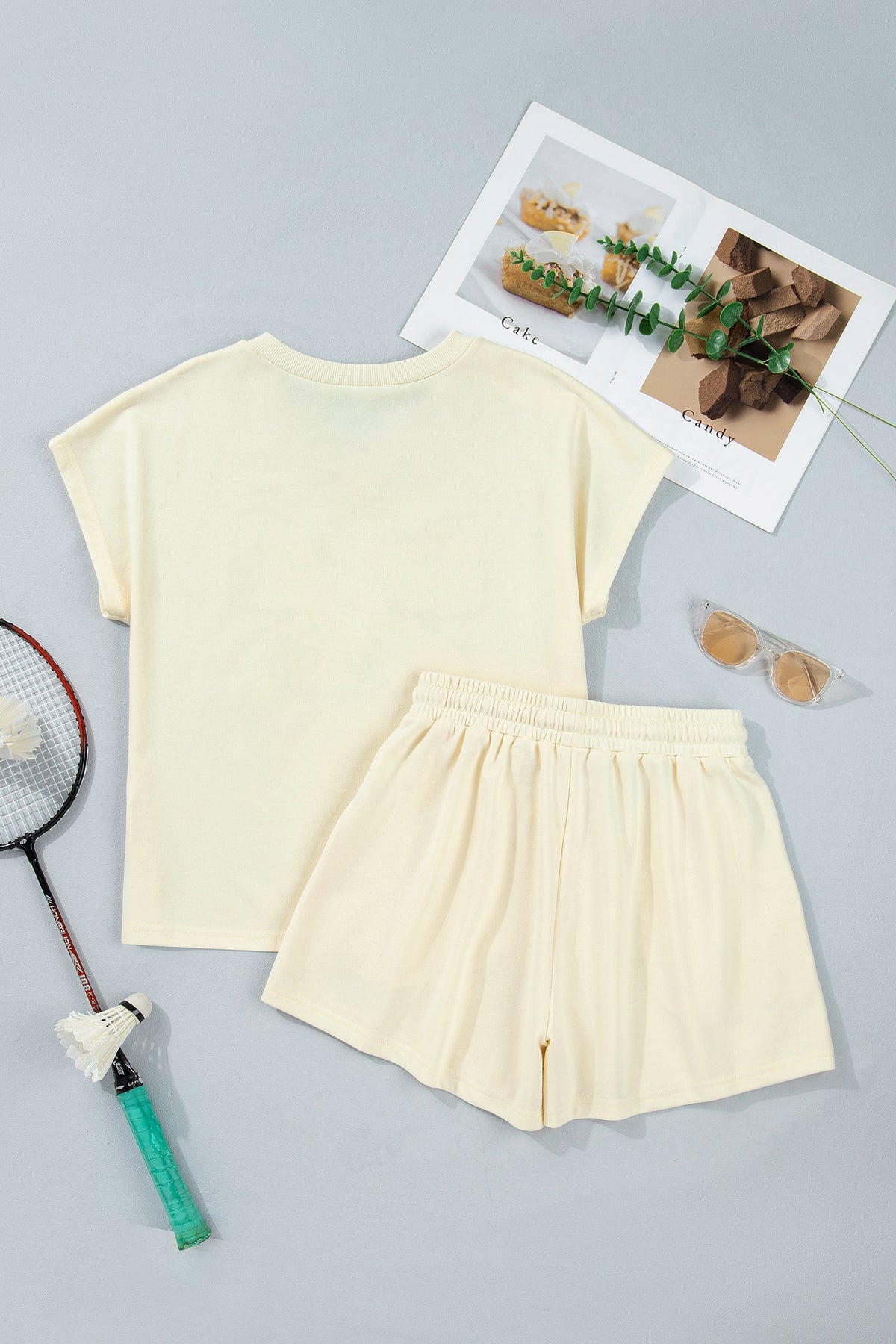 Leopard Bow Patch Tee & Drawstring Shorts Set