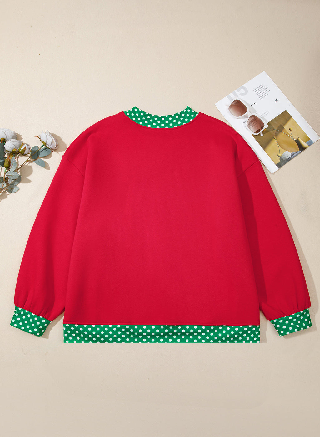 Plus Size Polka Dot Contrast Trim Mock Neck Sweatshirt