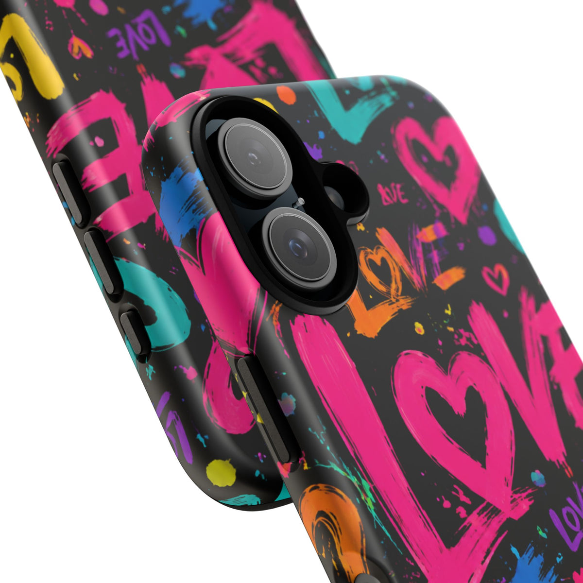 Phone Case — Neon Graffiti "Love" Hearts Protective Tough Case