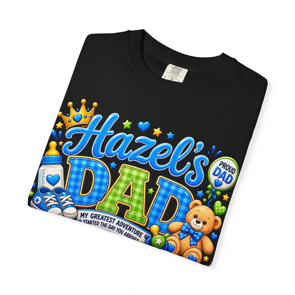 Hazel's Dad T-Shirt — Personalized Father Tee with Baby Bottle & Teddy Design