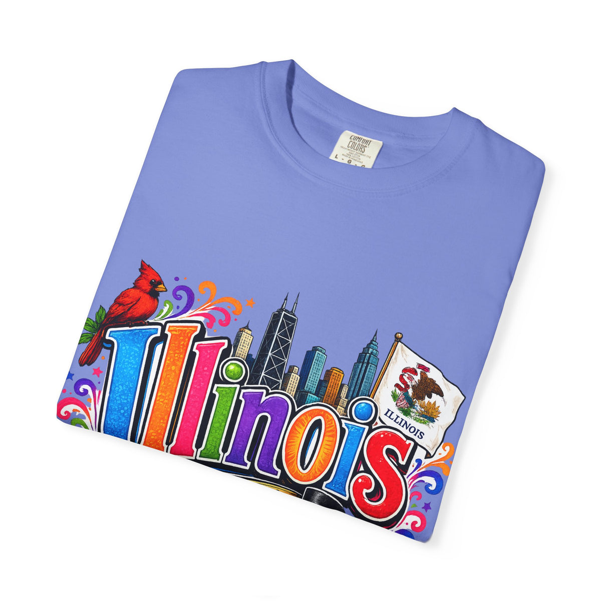 Illinois state skyline tee | Illinois T-shirt with cardinal and state flag