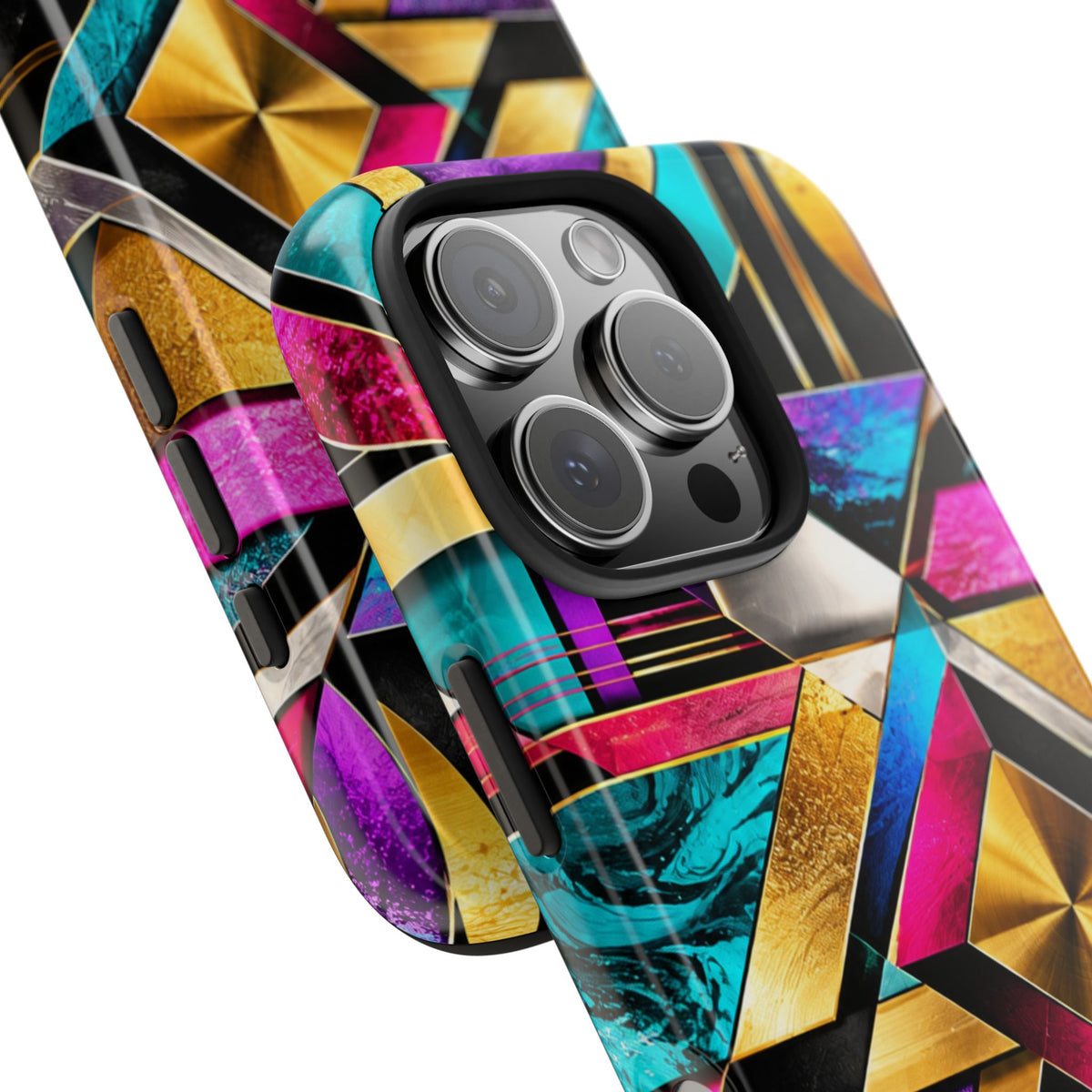 Geometric Art Deco Tough Phone Case — Vibrant Gold, Teal & Magenta Pattern