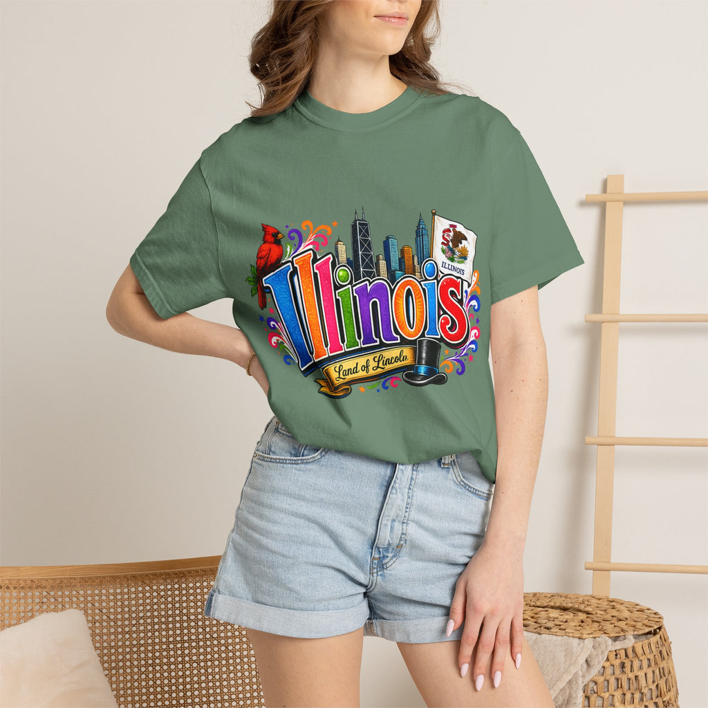 Illinois state skyline tee | Illinois T-shirt with cardinal and state flag