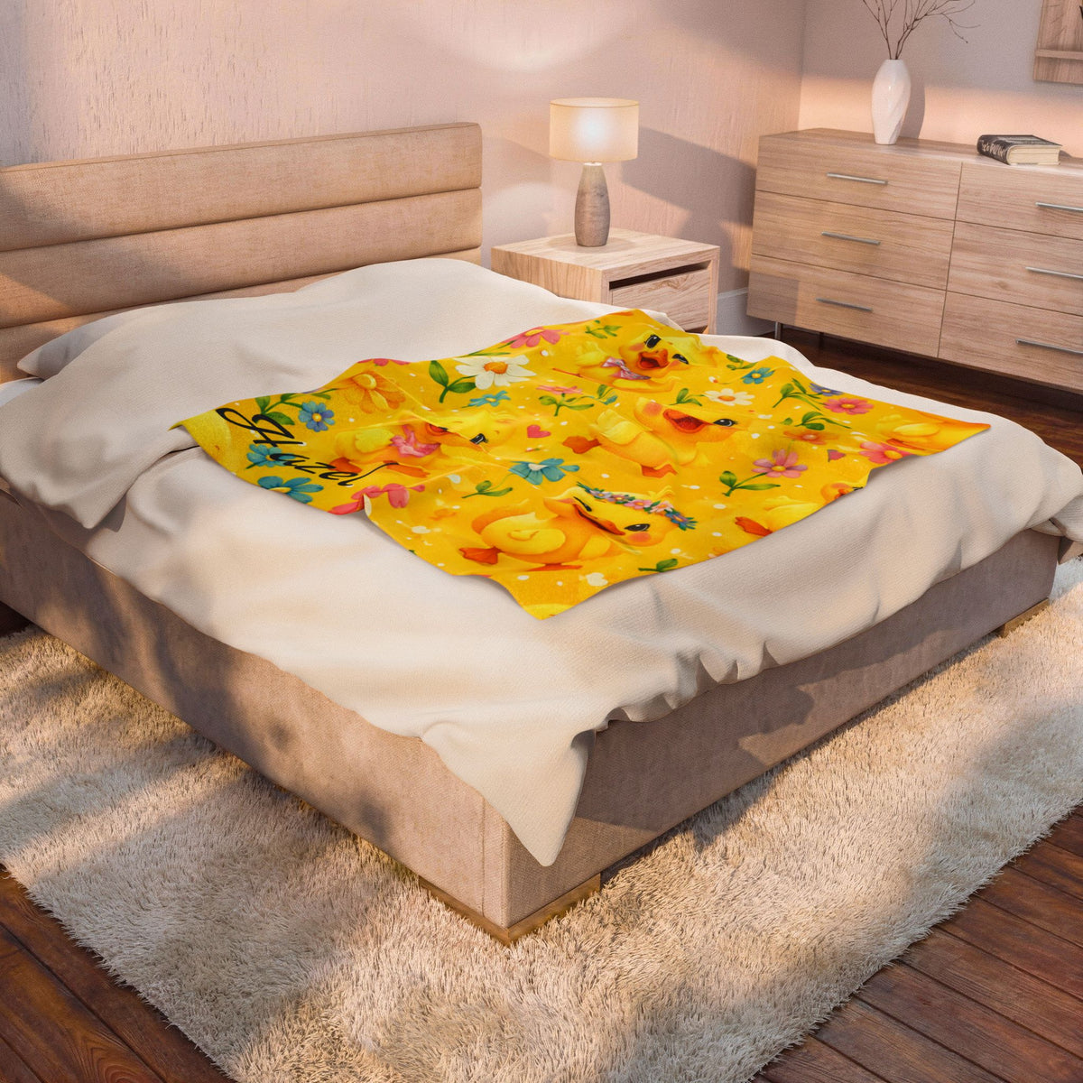 Personalized Yellow Duck Plush Blanket – Cute Velveteen Baby Throw with Name