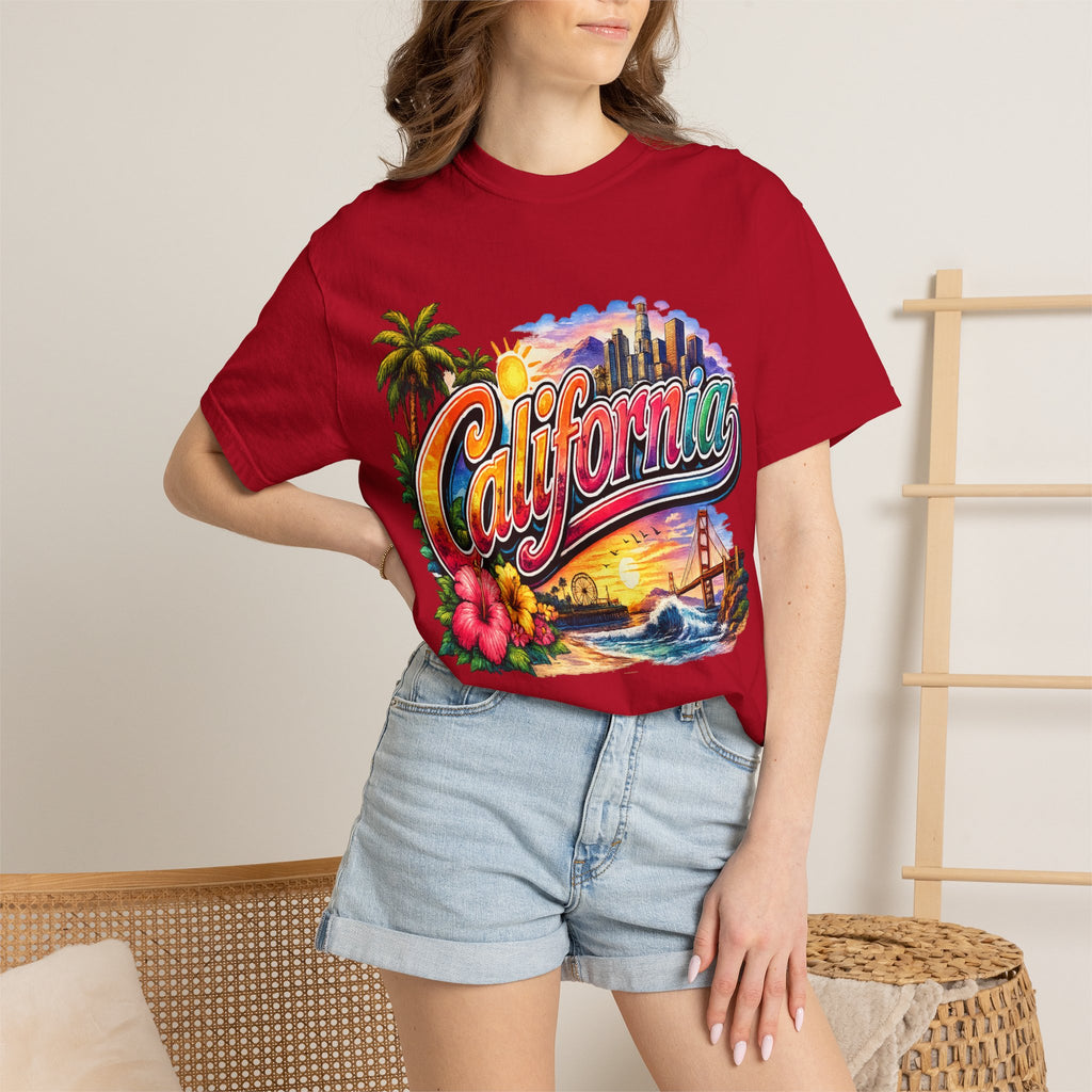 California Sunset Scenic T-shirt | Golden Gate Palm Beach Hibiscus