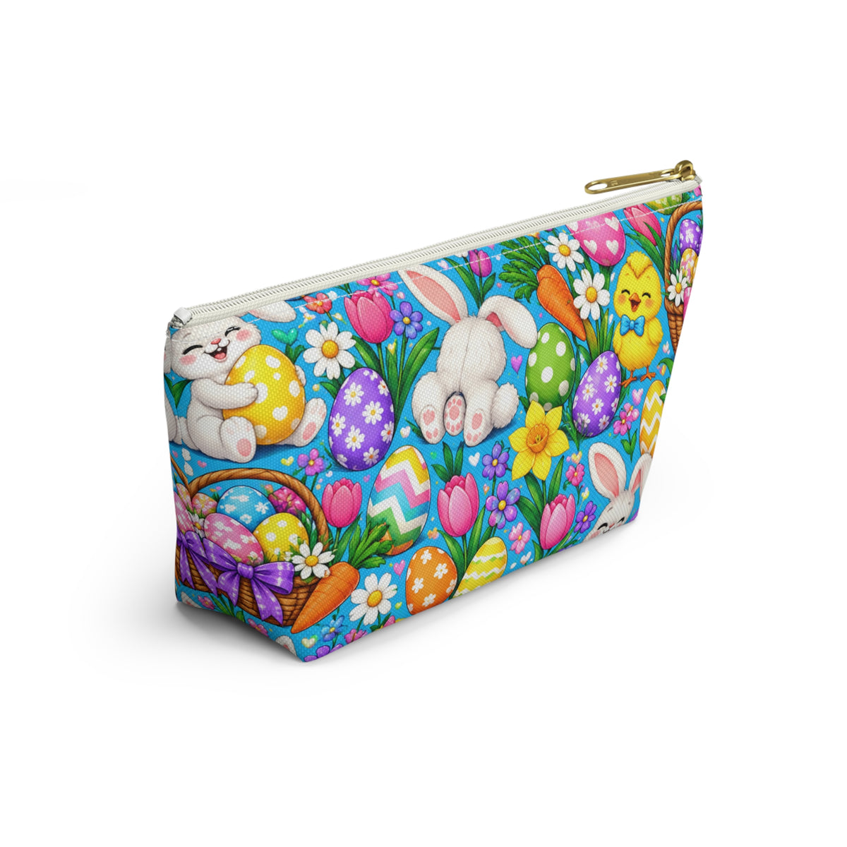 Easter Bunny & Eggs Accessory Pouch — Cute Spring T-Bottom Makeup Bag
