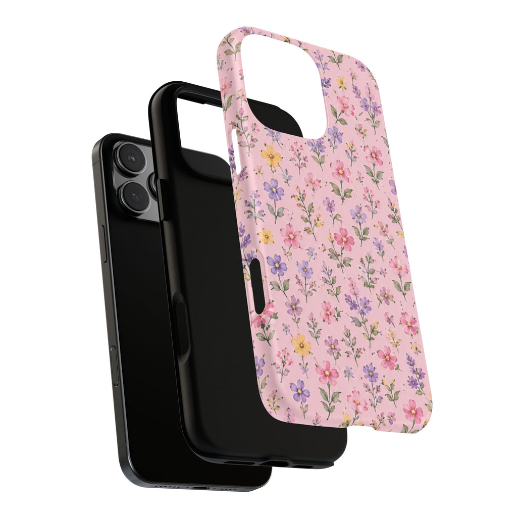 Floral Pink Tough Phone Case — Pastel Wildflower Protective Case
