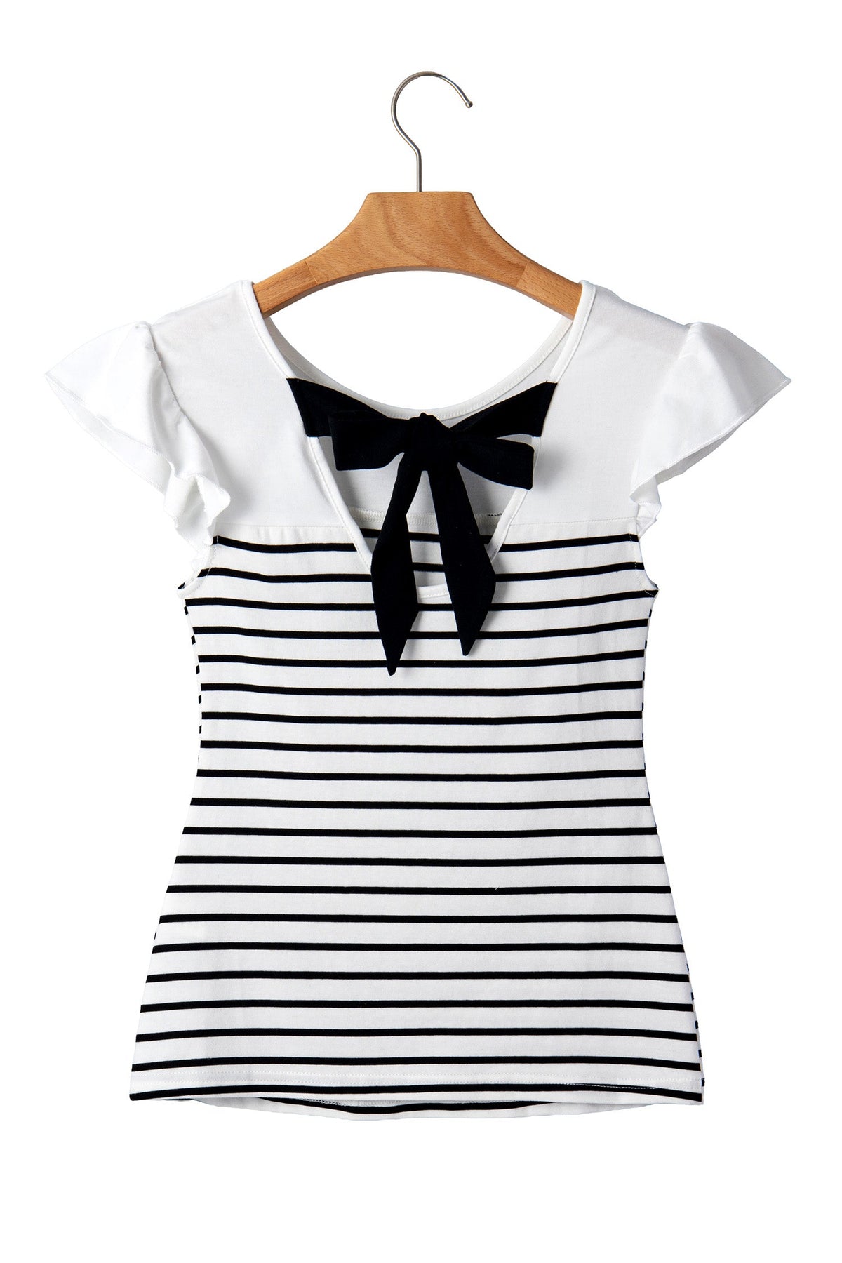 Stripe Contrast Bow Tie Back Ruffle Tank Top