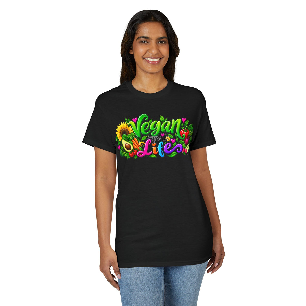 Vegan Life T‑Shirt — Colorful Sunflower & Avocado Plant-Based Pride Tee