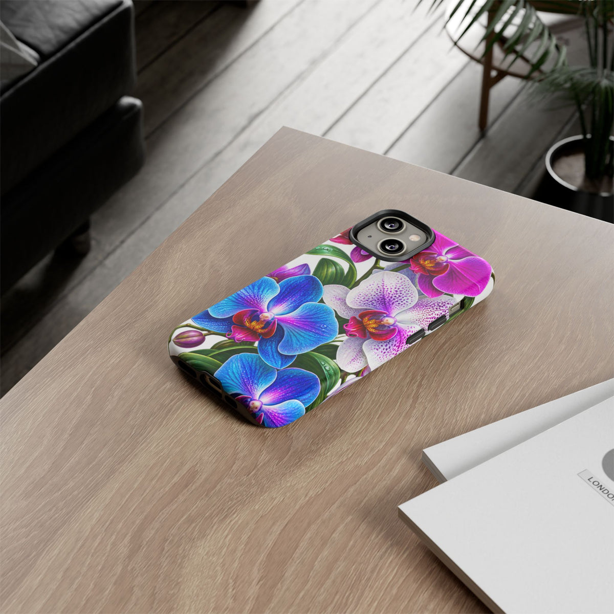 Orchid Floral Tough Phone Case – Vibrant Blue & Pink Orchid Protective Cover