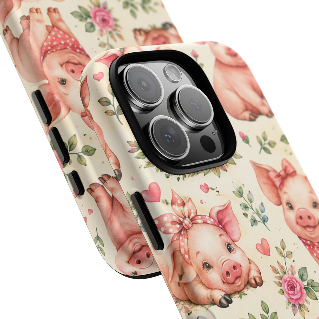 Cute Pink Piglet Phone Case — Vintage Floral Farm Animal iPhone Cover
