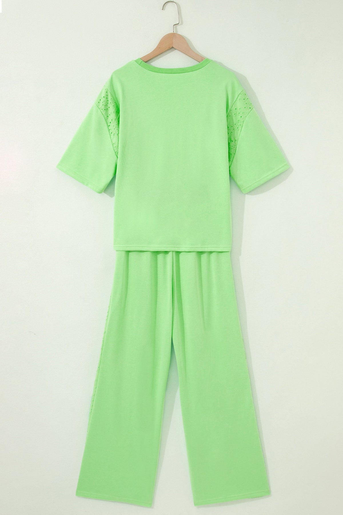 Solid Embroidered Eyelet Patchwork Top & Pants Set