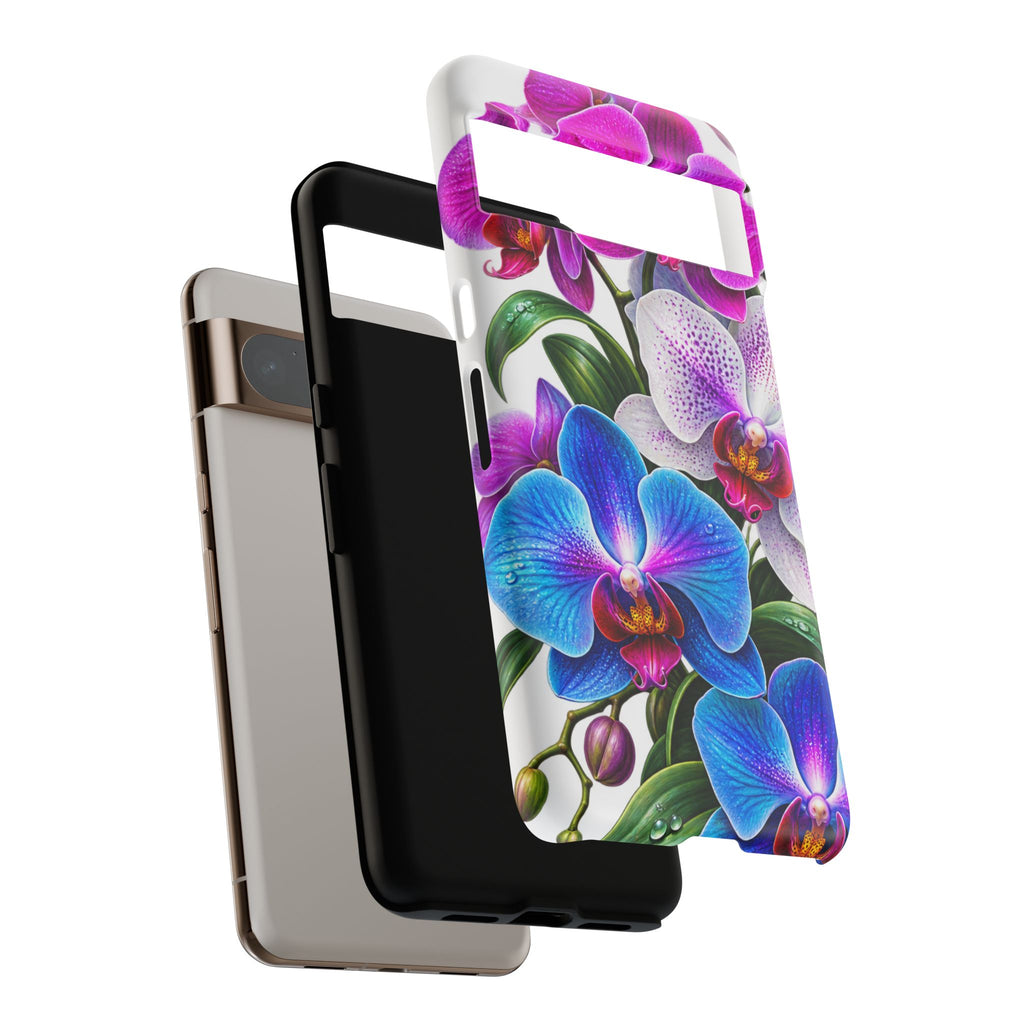 Orchid Floral Tough Phone Case – Vibrant Blue & Pink Orchid Protective Cover