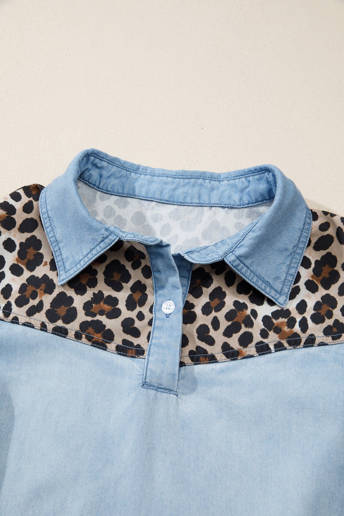 Leopard Patchwork Colorblock Shirt Collar Mini Dress