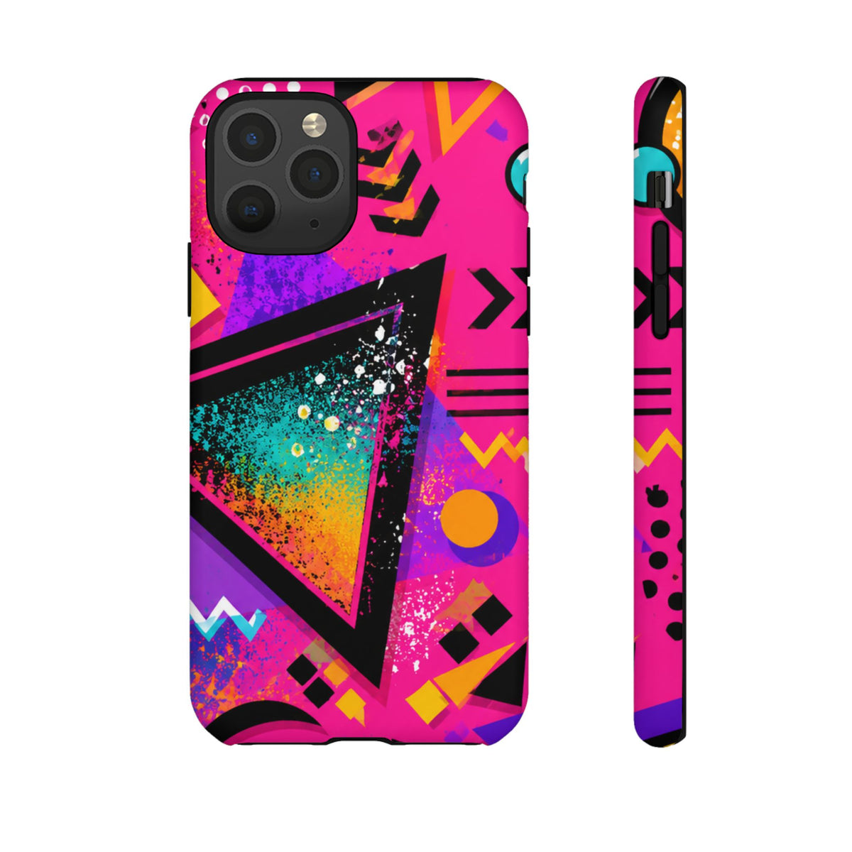 Retro 80s Geometric Phone Case — Neon Triangle Tough Case