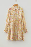 Floral Frilled Trim Smocked Cuff Dress