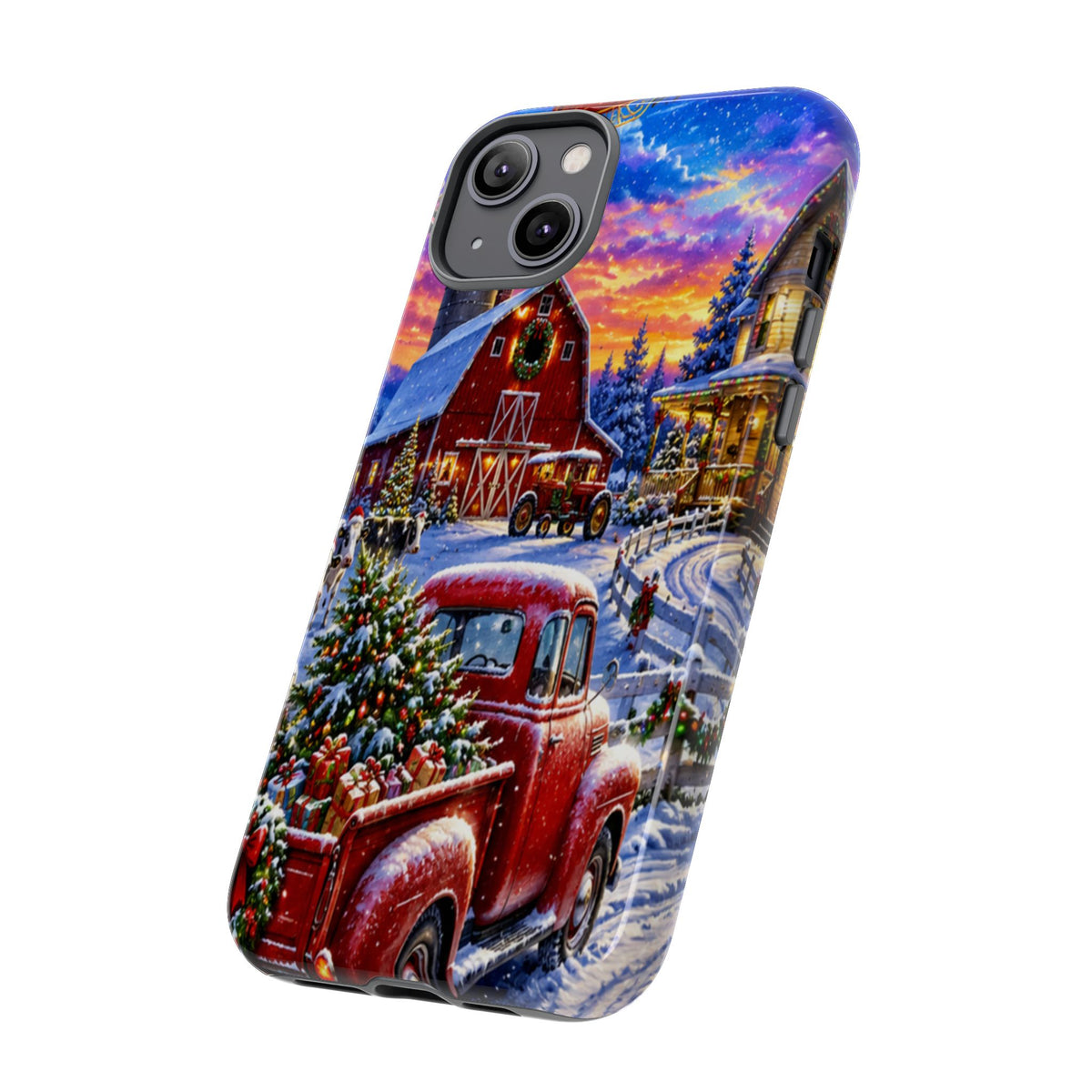 Christmas Farm Phone Case — Vintage Red Truck in Snowy Holiday Scene