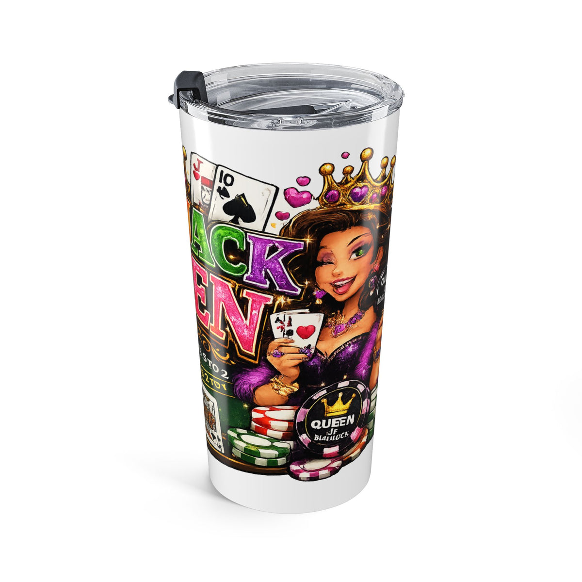 Blackjack Queen Tumbler 20oz | Casino Playing Cards Design