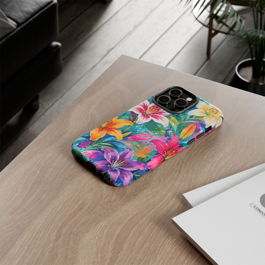 Floral Lily Tough Phone Case — Colorful Tropical Flower Protective Cover