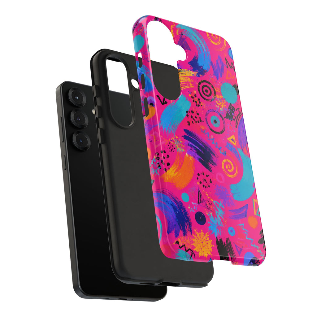 Neon Retro Abstract Tough Phone Case — 80s Brushstroke Pattern