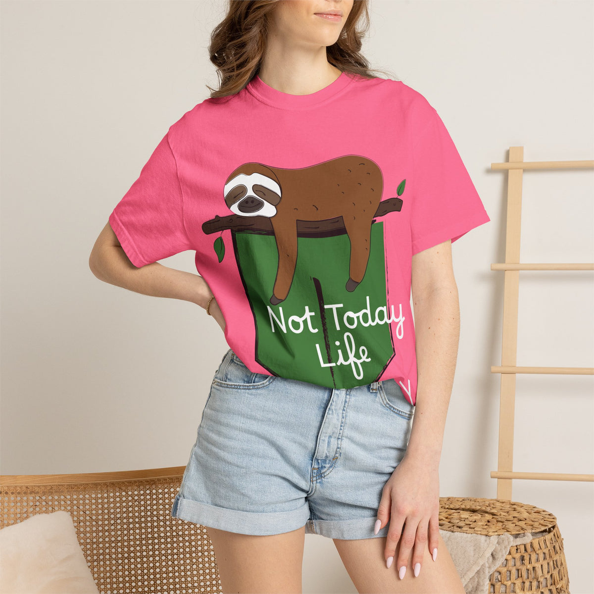 Sloth Pocket Tee — "Not Today" Lazy Sloth Graphic T-Shirt