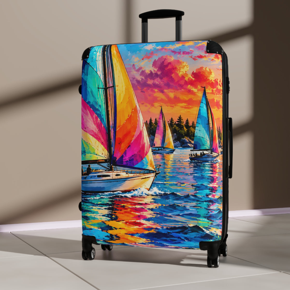 Sailboat Sunset Suitcase — Colorful Seascape Carry-On Luggage