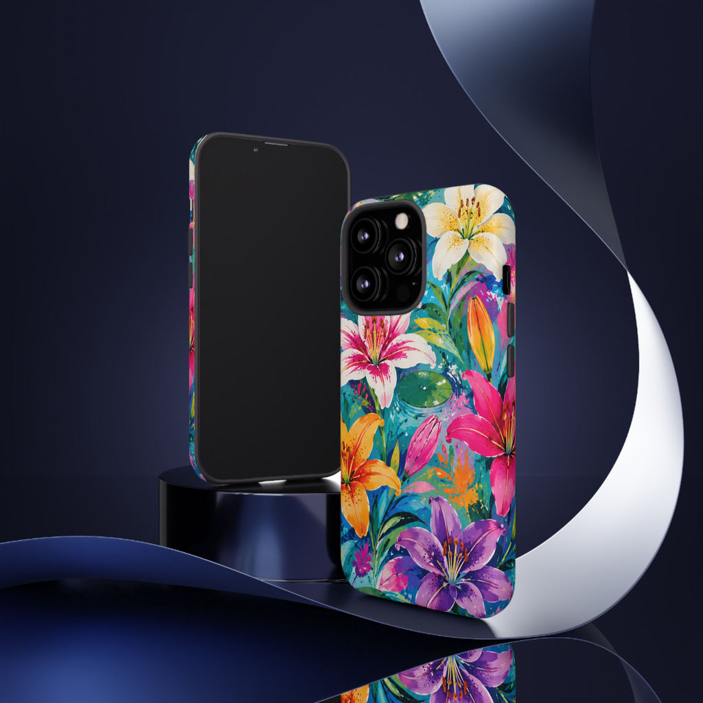 Floral Lily Tough Phone Case — Colorful Tropical Flower Protective Cover