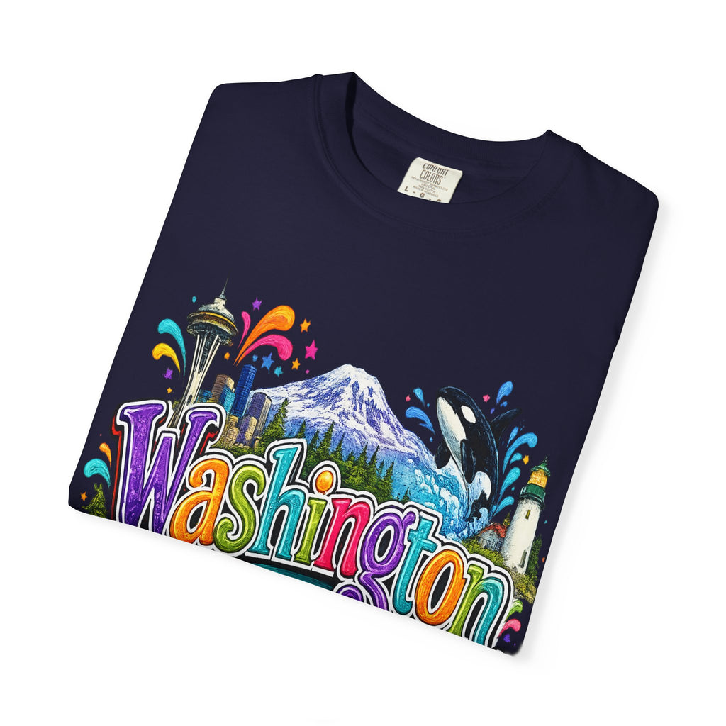 Washington State Scene T-shirt | Seattle Skyline, Orca, Apples