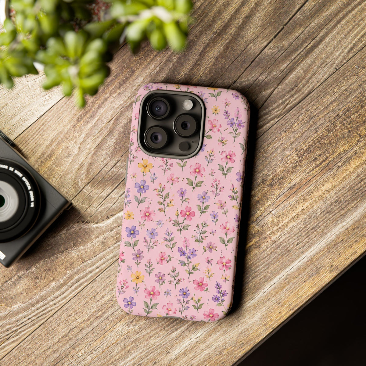 Floral Pink Tough Phone Case — Pastel Wildflower Protective Case