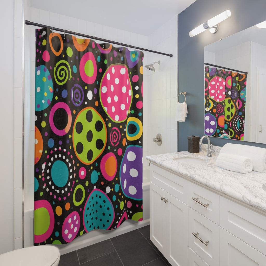 Bright Polka Dot Shower Curtain — Neon Circles Retro Bathroom Decor