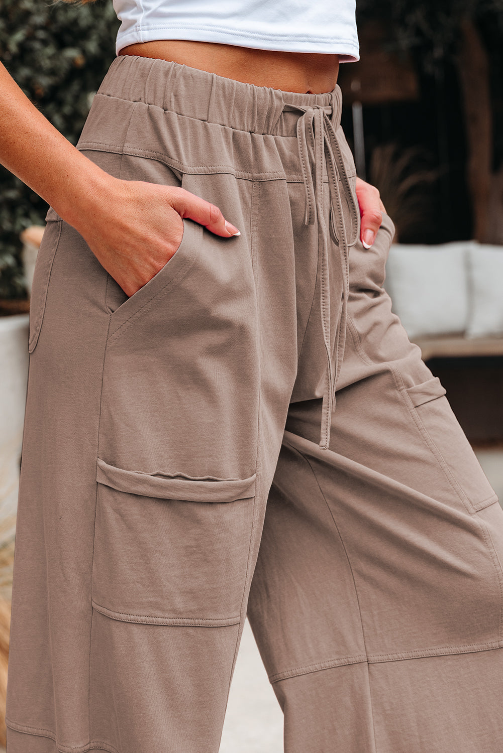 Mineral Wash Reverse Seam Drawstring Elastic Waist Pants