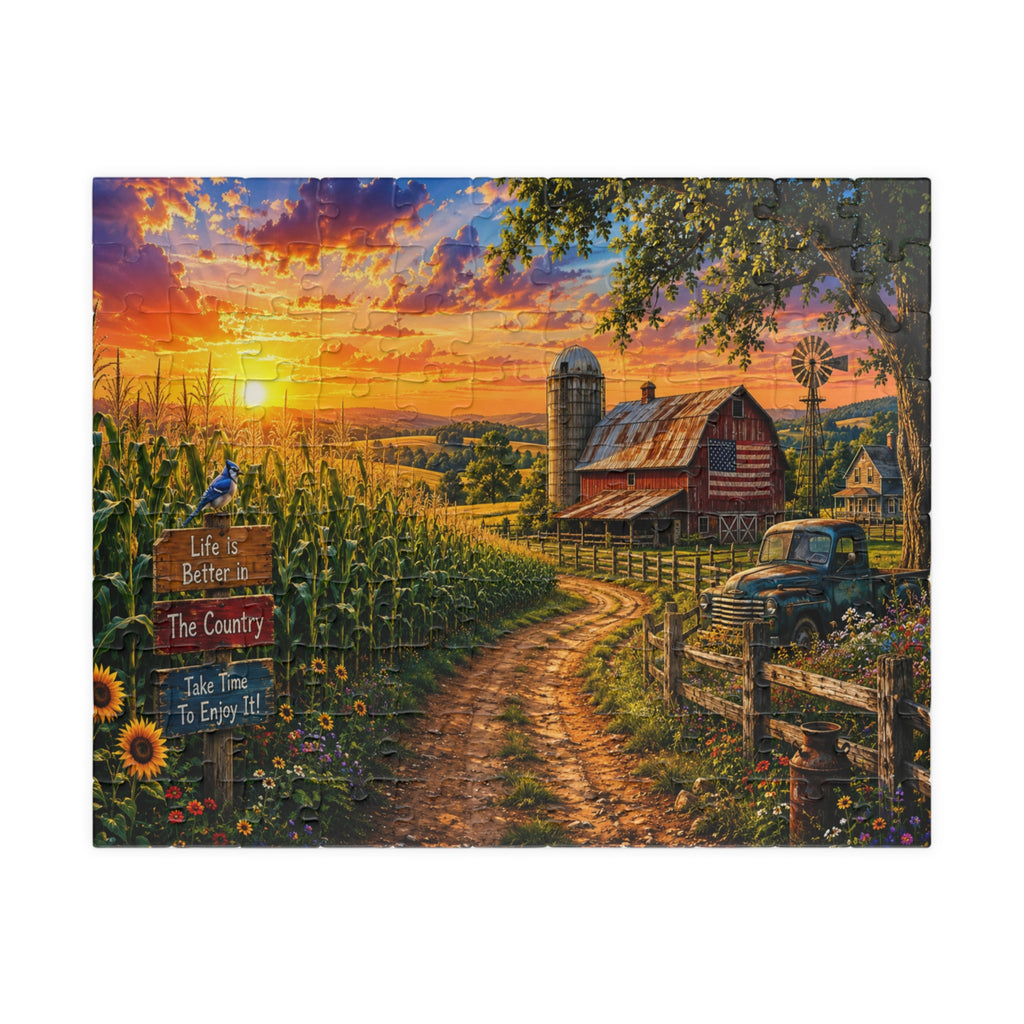Country Sunrise Farm Puzzle — Scenic Barn Landscape Jigsaw (110–1014 pcs)