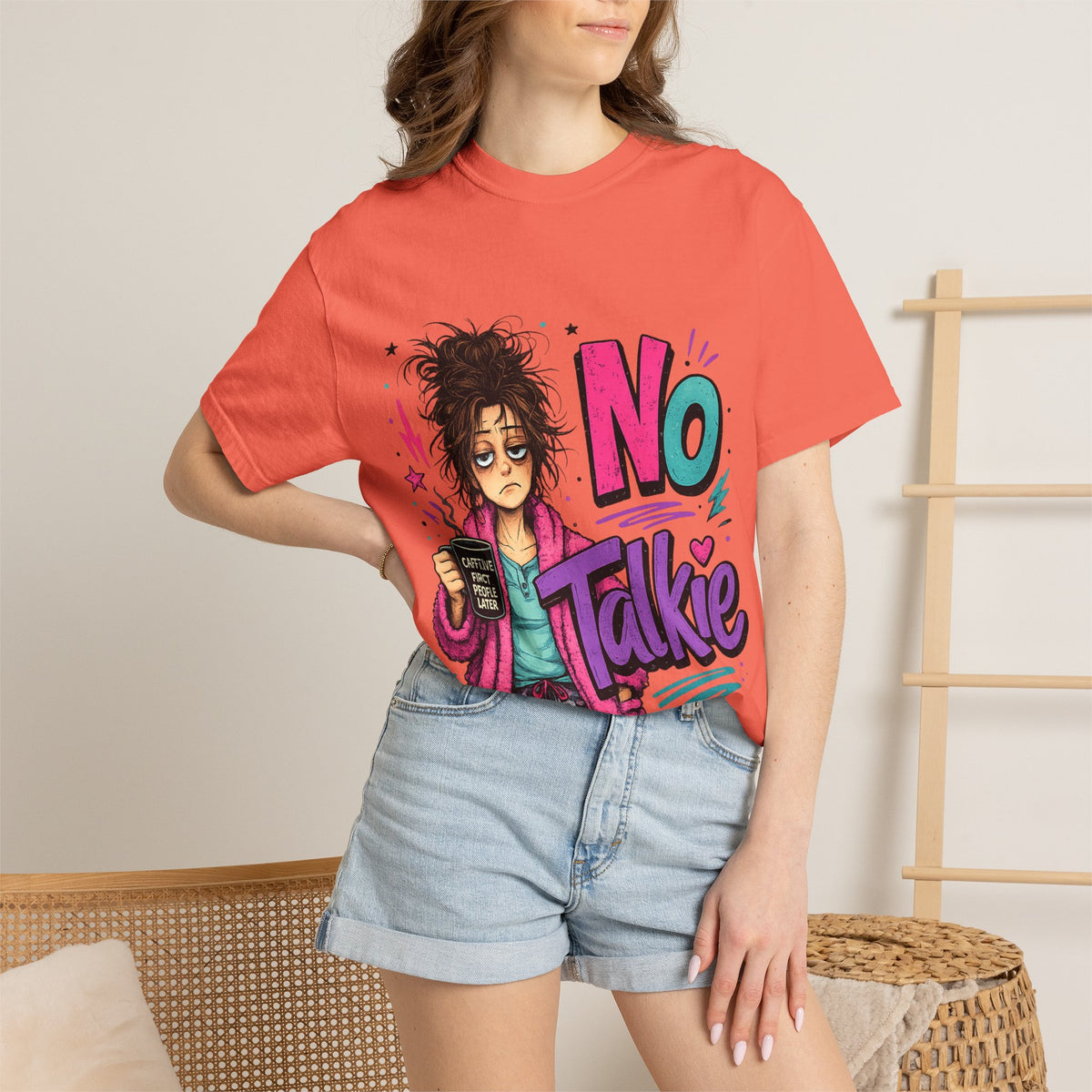 No Talkie Graphic T-Shirt | Grumpy Coffee Girl Illustration