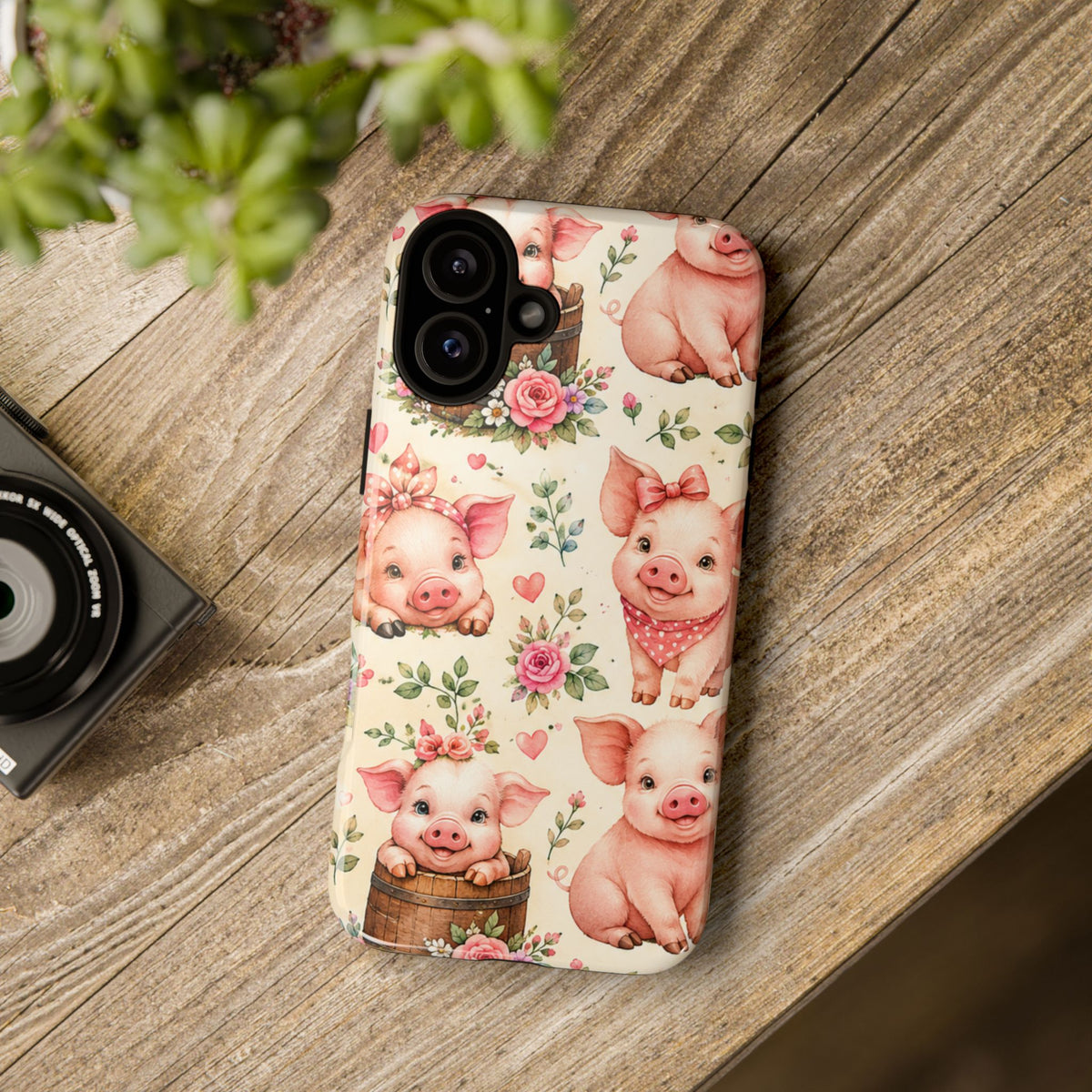 Cute Pink Piglet Phone Case — Vintage Floral Farm Animal iPhone Cover