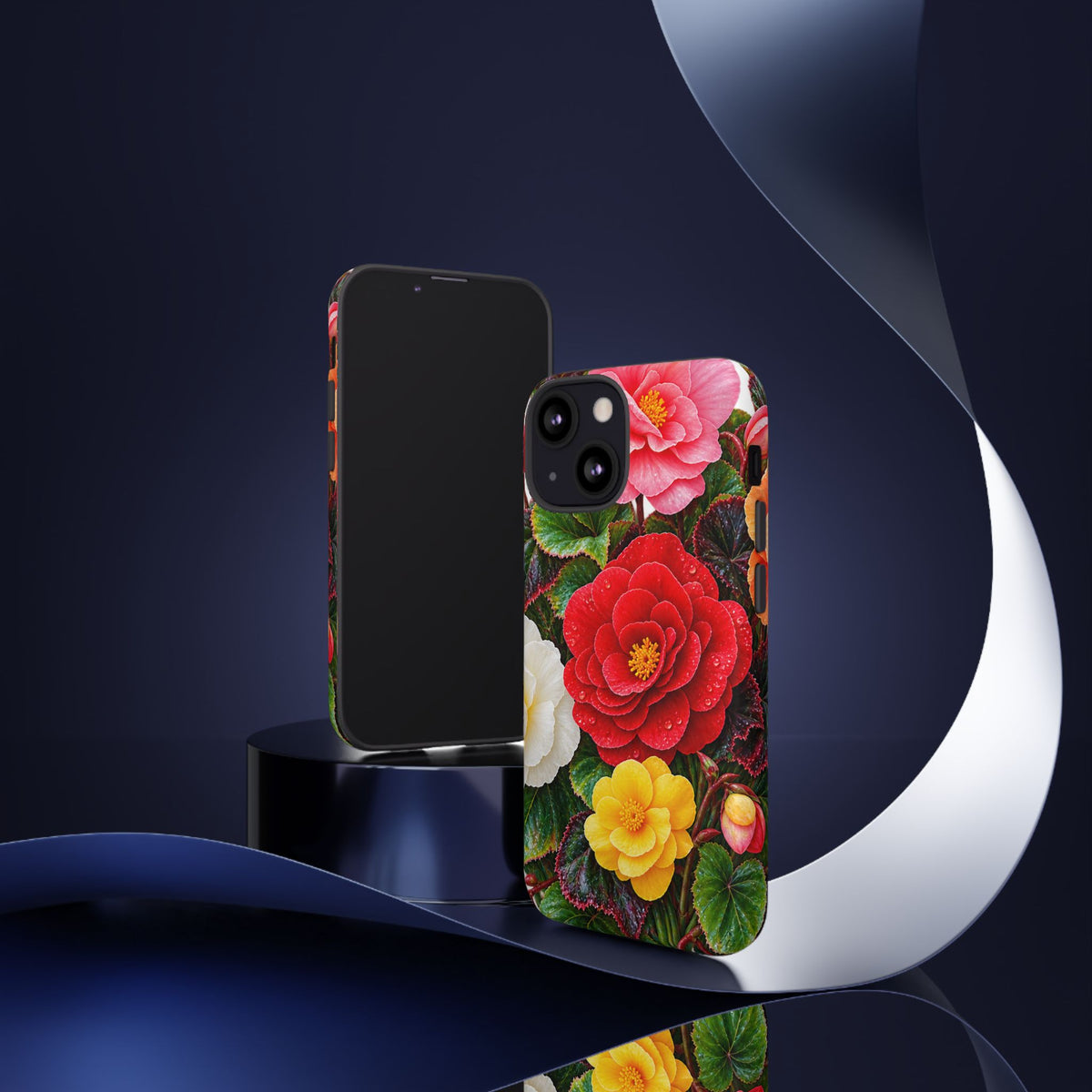 Floral Begonia Phone Case — Vibrant Red, Pink & Yellow Blossom Protective Cover