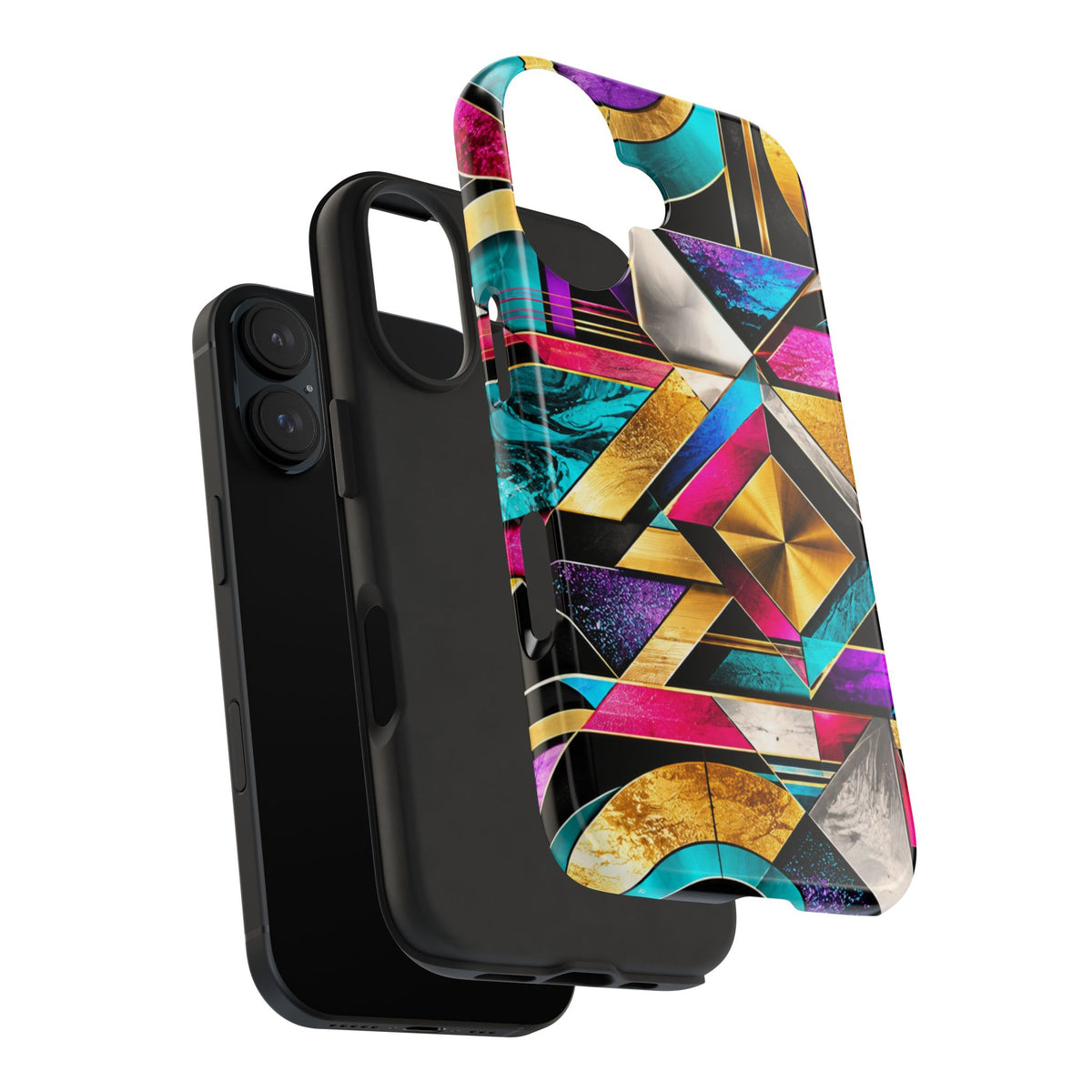 Geometric Art Deco Tough Phone Case — Vibrant Gold, Teal & Magenta Pattern