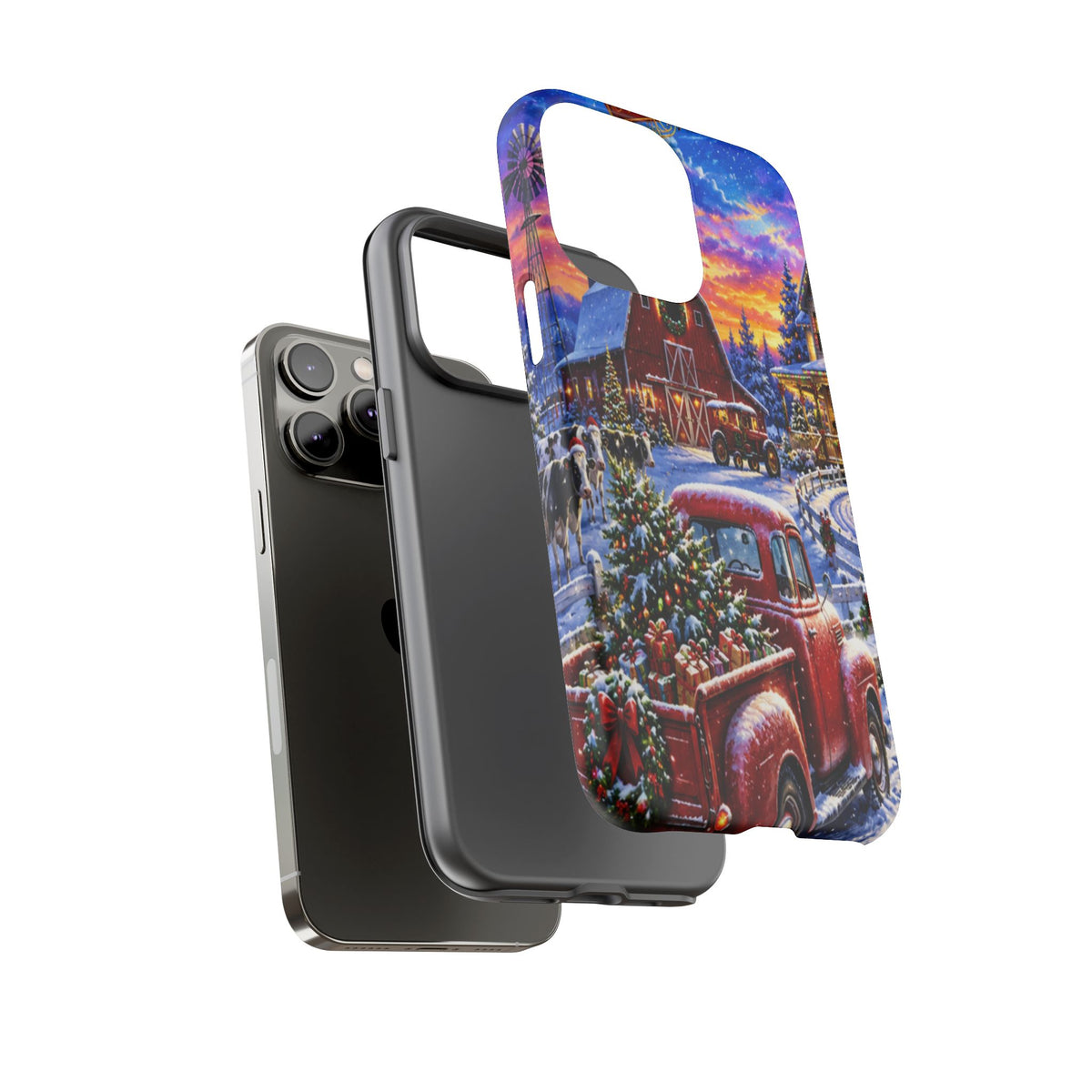 Christmas Farm Phone Case — Vintage Red Truck in Snowy Holiday Scene